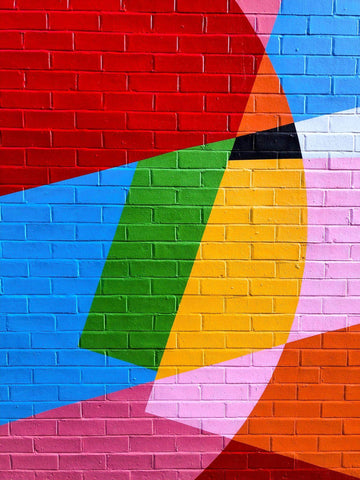 green, blue, orange, red, pink and yellow wall paint